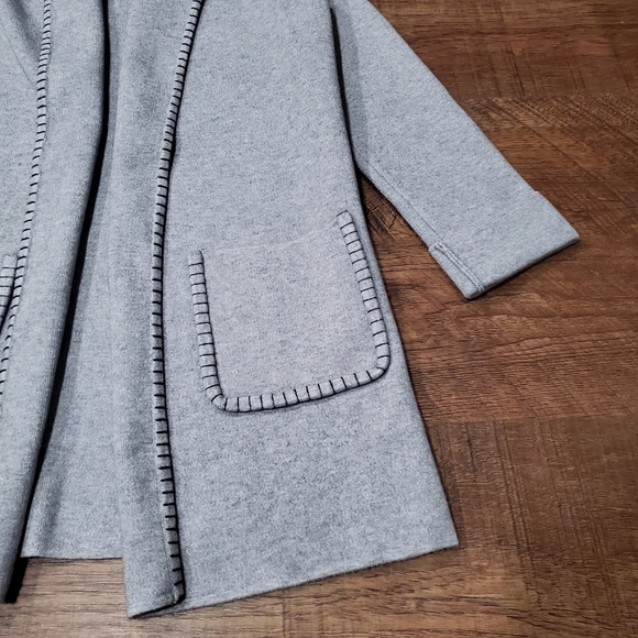 Magaschoni Gray Duster Open Front Cardigan Coatigan Pocket Preppy Work Neutral S - Picture 5 of 8